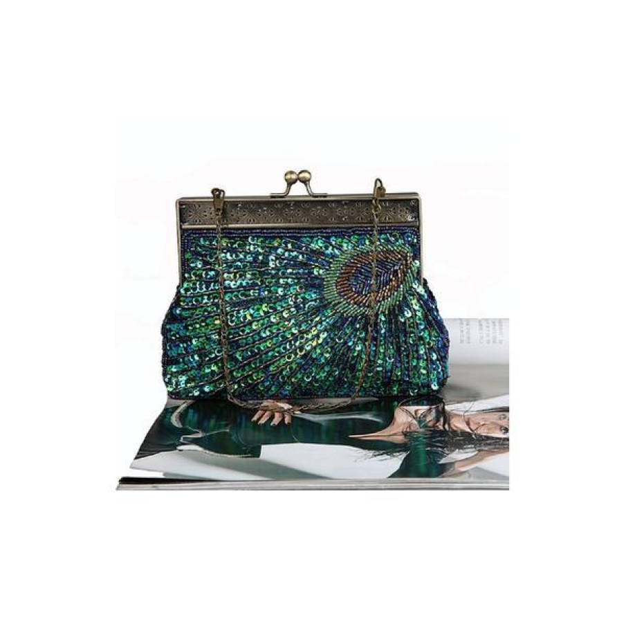 Gentuță multicoloră elegantă, decorată cu paiete diverse care imită coada de păun