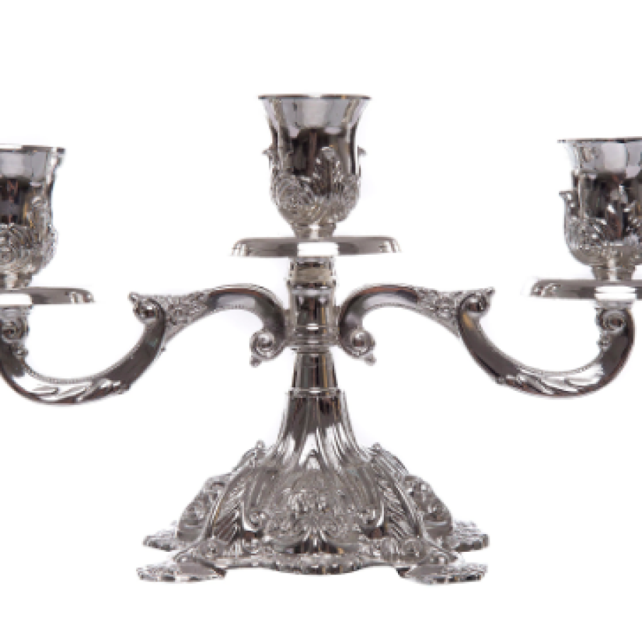 Sfeșnic trei brațe argintat, cu model 23,5*10*21,5cm