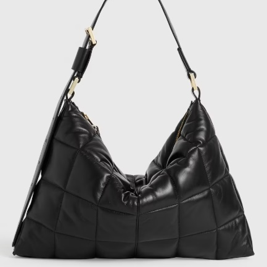 Geantă hobo de piele de la AllSaints cu design matlasat, în stil casual și în tendințe 