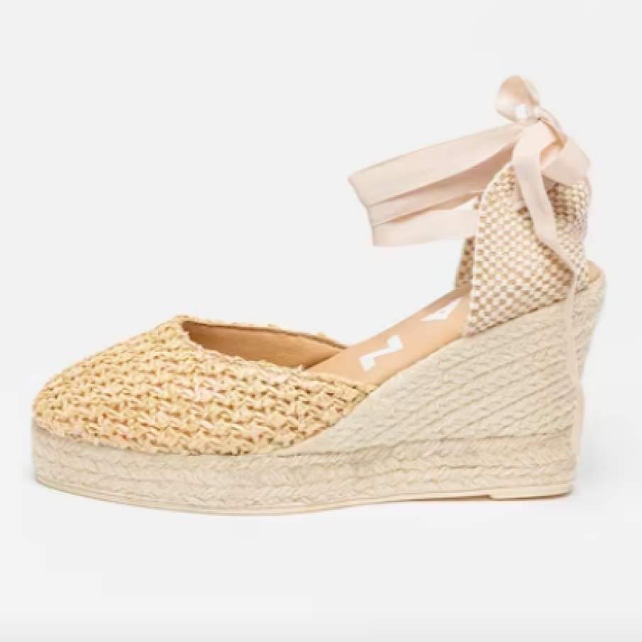 Manebi Sandale-espadrile wedge cu barete înfășurabile