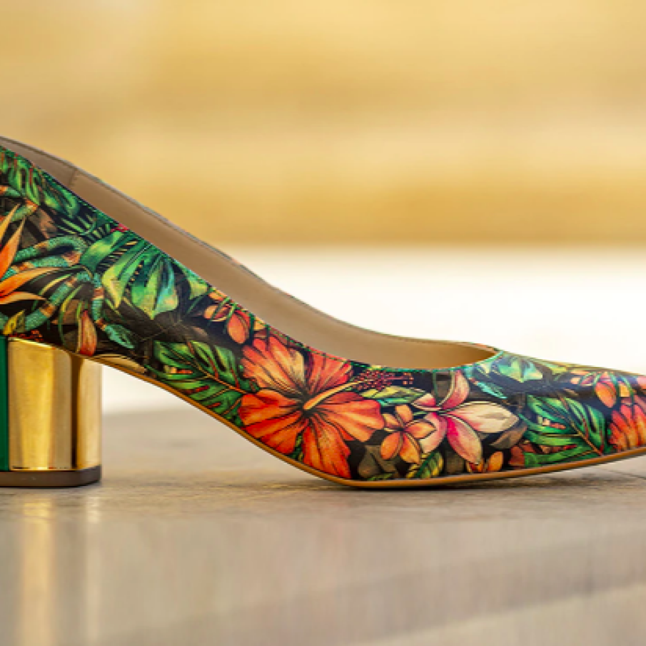 CONDUR by alexandru, Pantofi cu vârf ascuțit și detaliu metalic pe toc Chaterine, Verde/Oranj/Negru