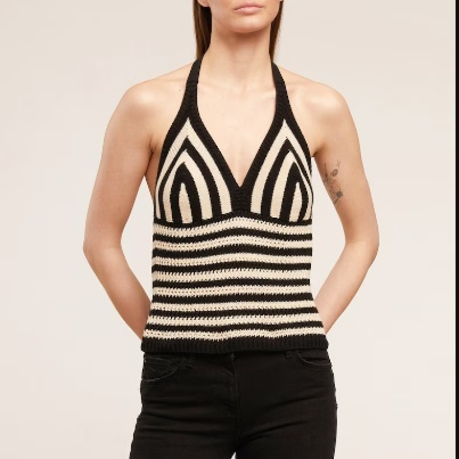 Top halter din tricot de la Motivi ce combină negrul cu cremul pentru un look de efect 