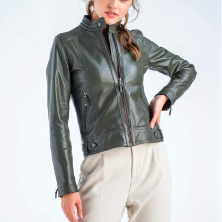 A&A Vesa Jachetă radford din piele cu buzunare cu fermoar