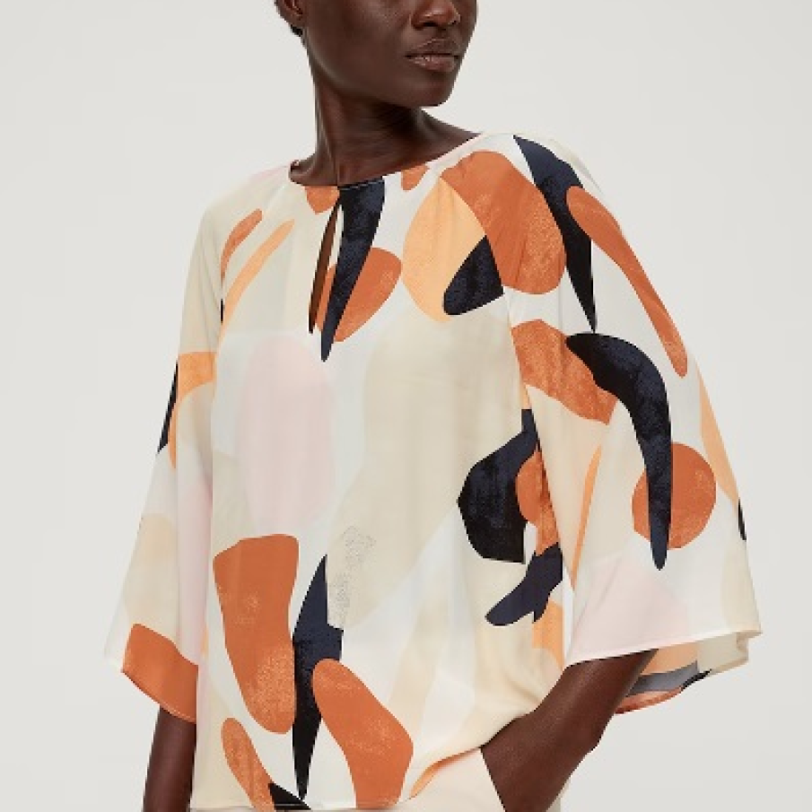 Bluză cu mâneci trei sferturi, croială lejeră și imprimeu grafic de la s.Oliver