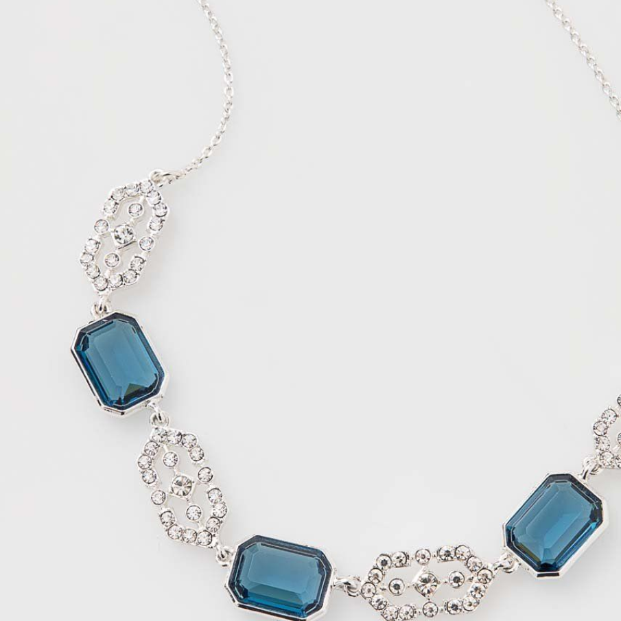 Colier Lauren Ralph Lauren cu pietre albastre din sticlă decorativă, confecționat din zinc și cupru