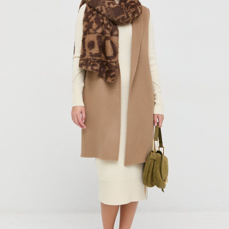 Vestă de lână Luisa Spagnoli cu aspect desfăcut, în nuanță de maro caramel cald 