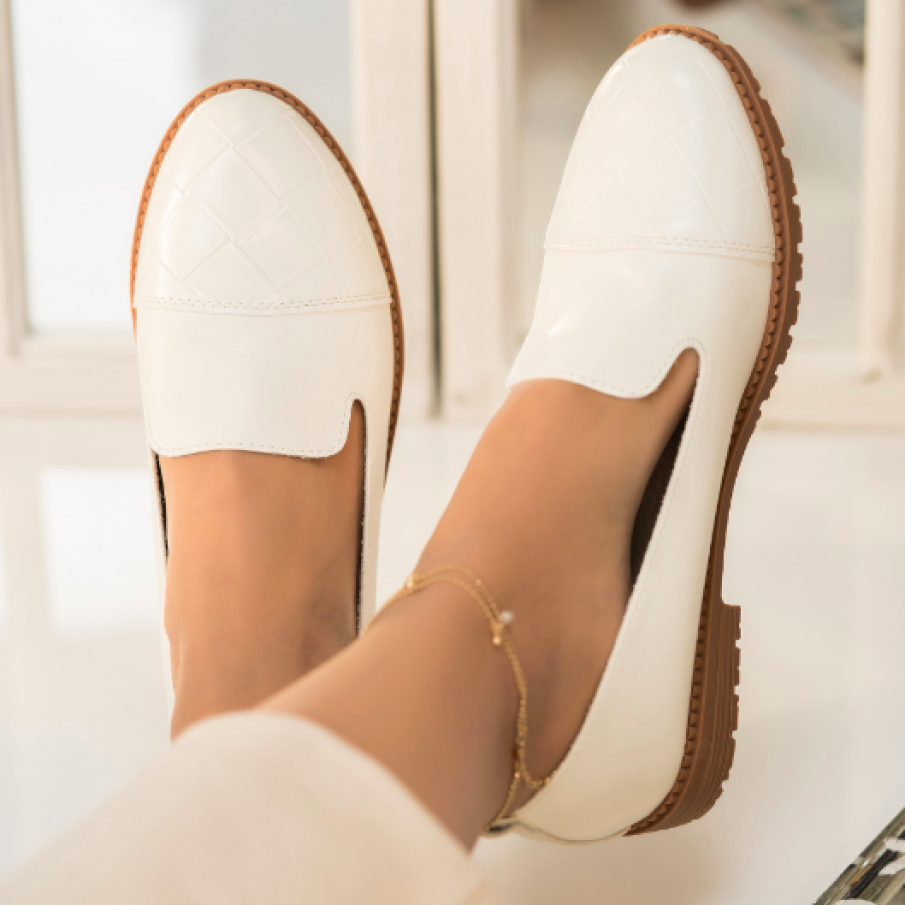 Pantofi damă Piele Naturală Albi 