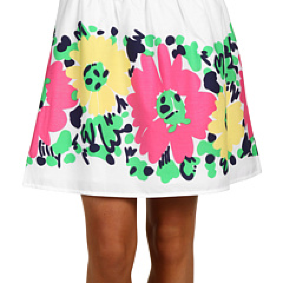 Fusta clos alba cu flori colorate pictate Lilly Pulitzer Briar Skirt 