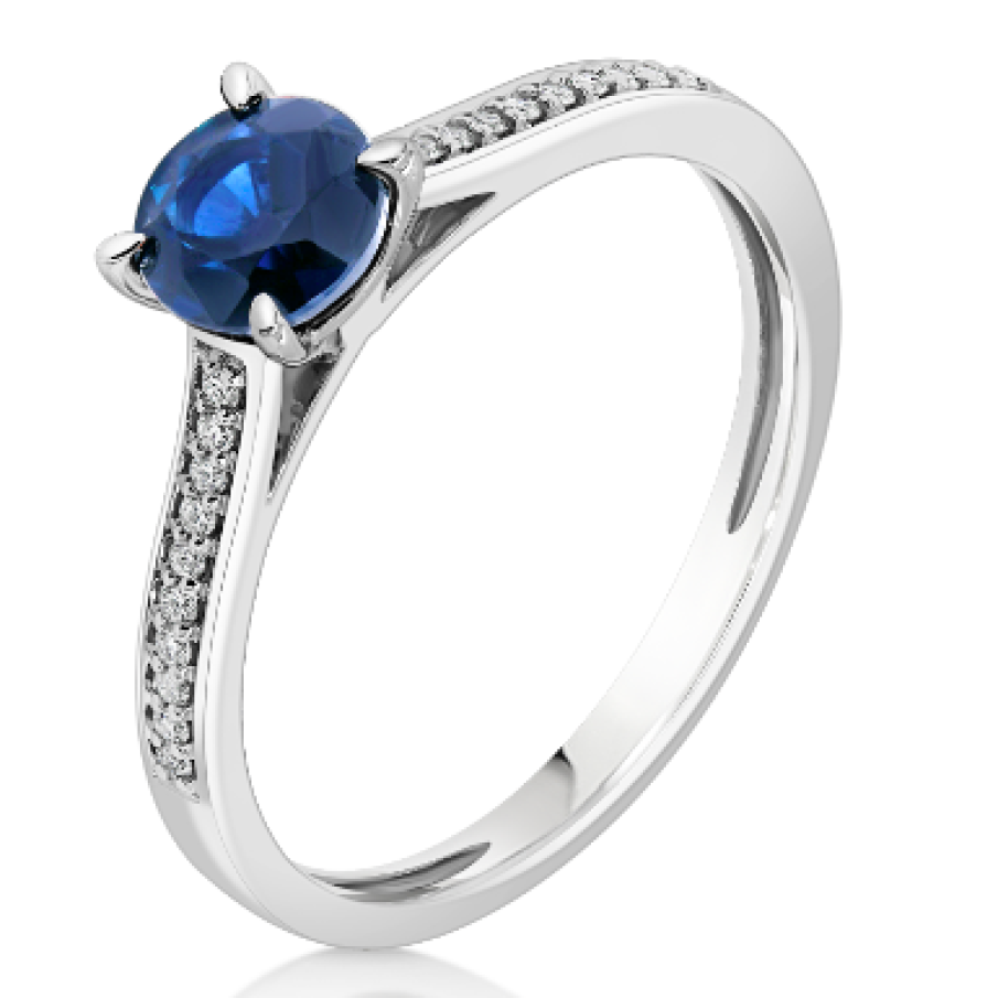 Inel de logodnă din aur alb 18K cu diamante și safir