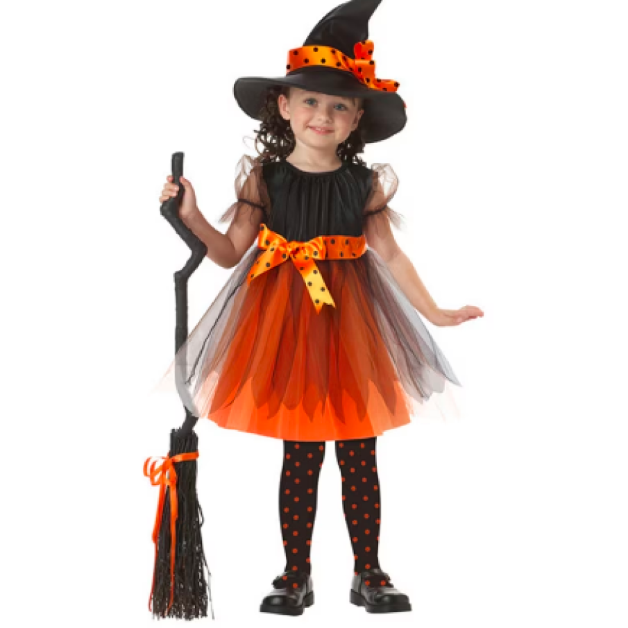 Costum Halloween fete Mica Vrăjitoare, portocalie, 3-4 ani
