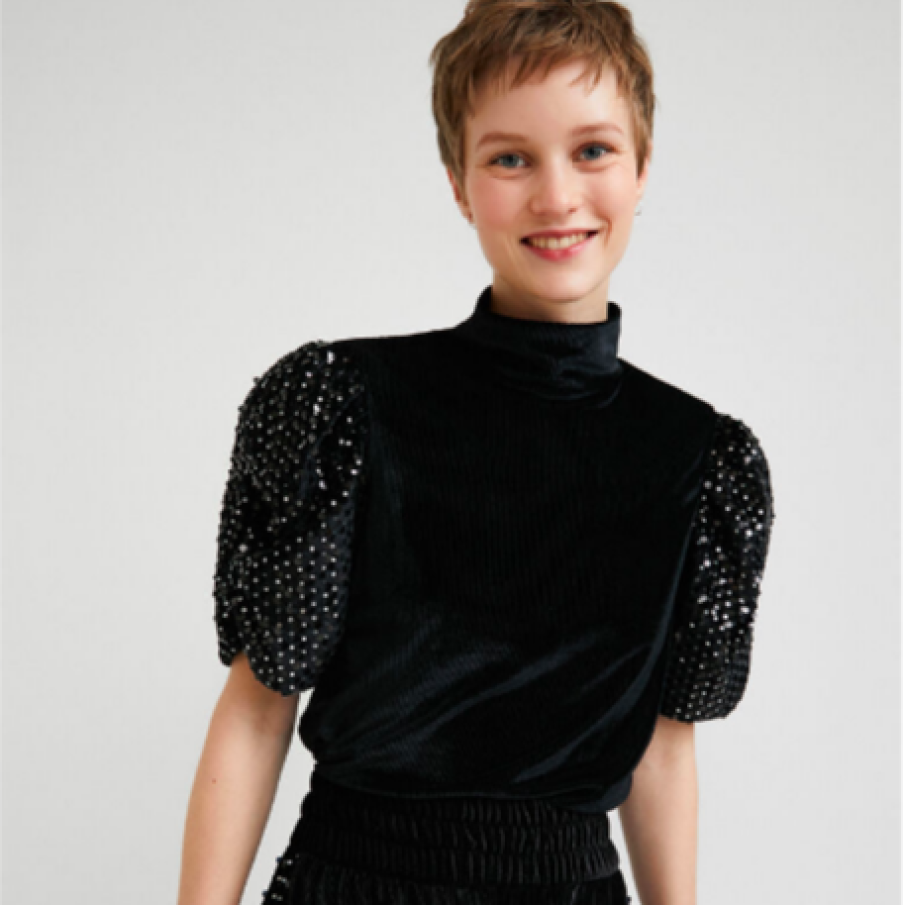 Bluză cu mâneci bufante și paiete, Desigual, Regular fit