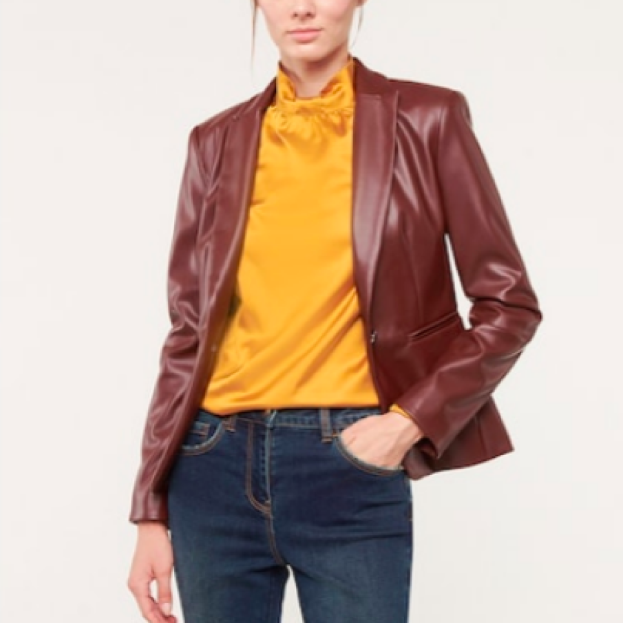 Motivi Sacou de piele ecologică cu un nasture