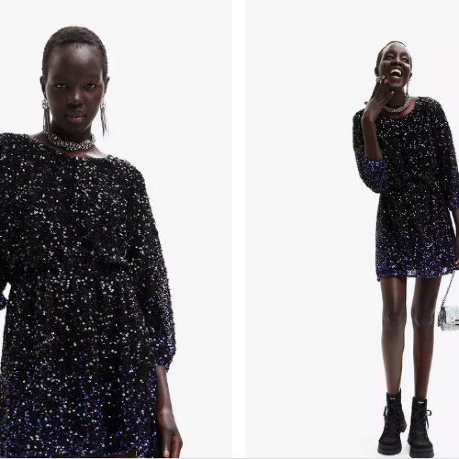 Desigual rochie culoarea negru, mini, evazați