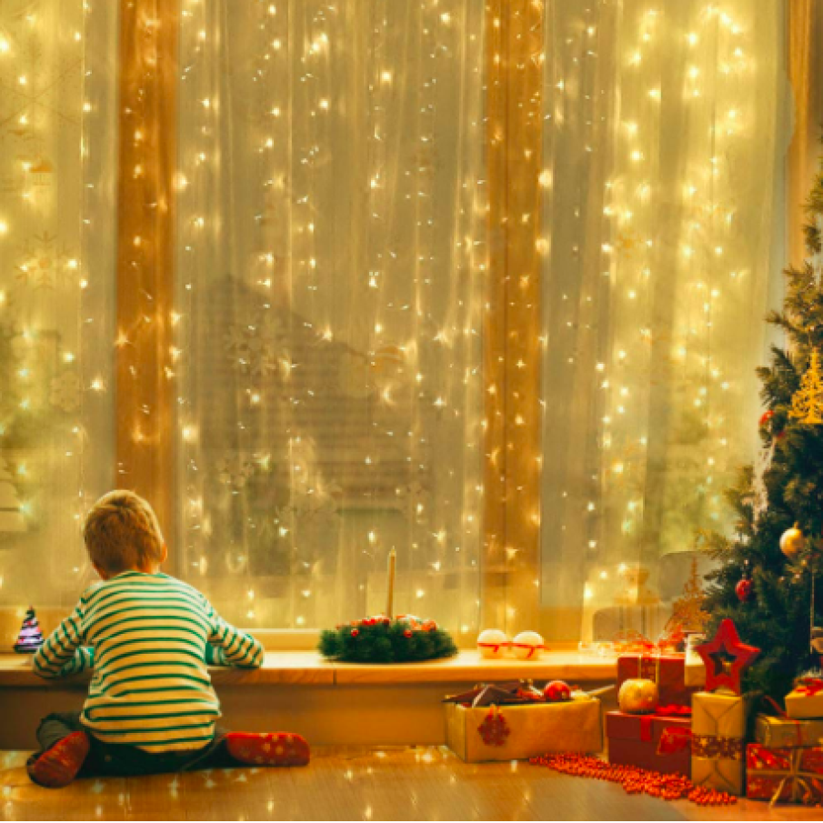 Instalație Crăciun, tip perdea, 3mx3m, 300 LEDuri, lumina caldă, 8 funcții de iluminat, interconectabil, exterior, interior