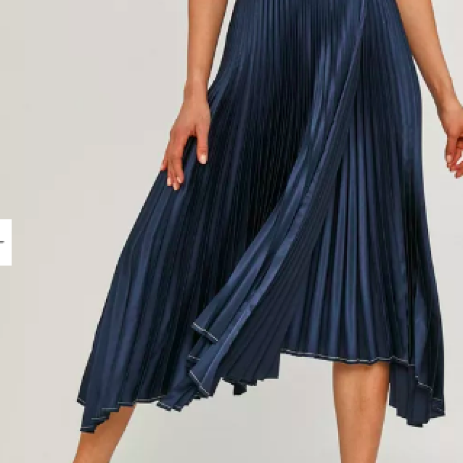 Beatrice B - Fustă midi plisată asimetrica, bleumarin metalizat