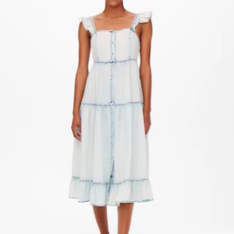 Only Rochie midi de denim, cu pliuri