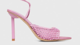 Sandale roz spectaculoase din colecția Aldo realizate din material textil și sintetic, tip plasă decorată cu ștrasuri 