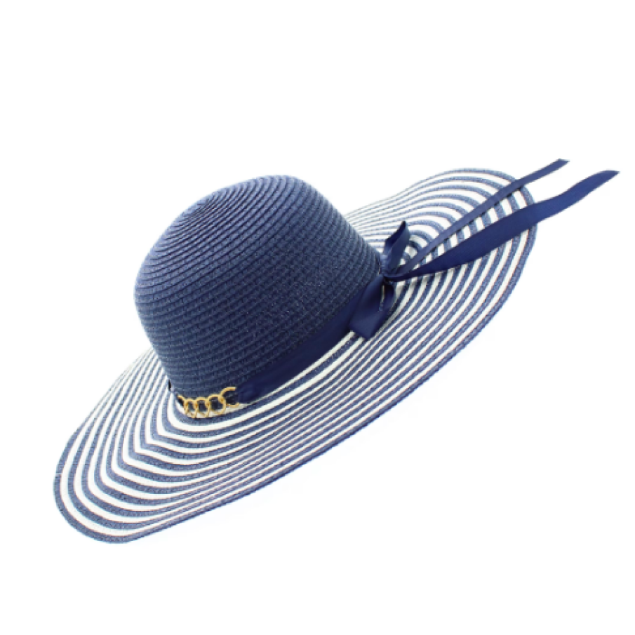 Pălărie de soare, damă, Anoul, din paie de hârtie, one size, model cu dungi, Bleumarin