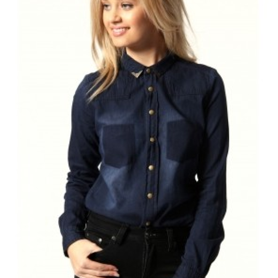 Camasa Denim, culoarea bleumarin 