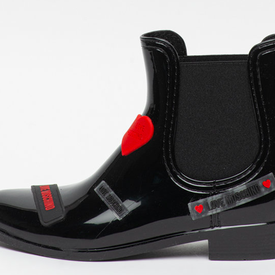 Love Moschino - Cizme de ploaie din piele ecologică, cu aspect lăcuit