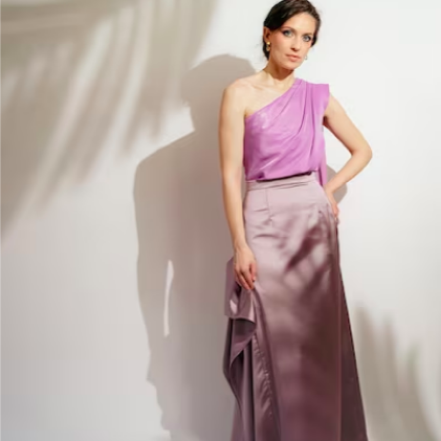 DALB Fustă satinată cu șliț lateral Canne