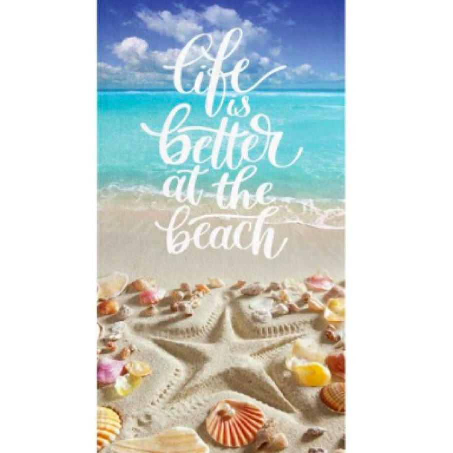 Prosop de plajă pentru femei, 140 x 70 cm, imprimeu de vară, cu mesaj de vacanță, bumbac, multicolor