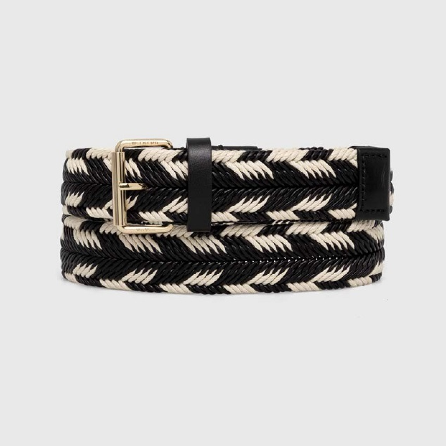 Curea alb negru împletită din colecția Weekend Max Mara, confecționată dintr-o combinație de material textil și piele naturală 