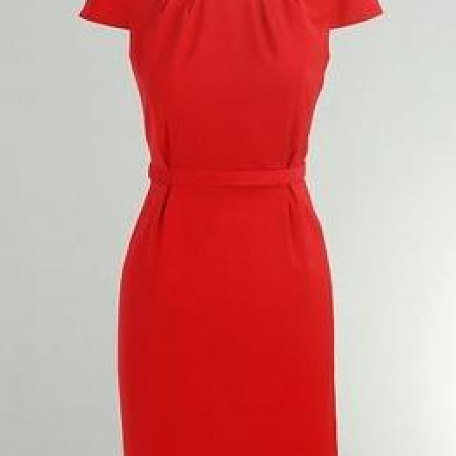 Rochie rosie cu maneci aripioare