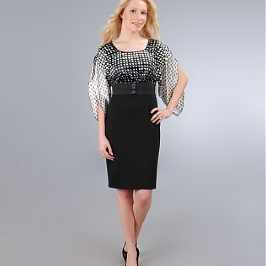 Rochie din saten si jerse elastic cu maneci fluture 