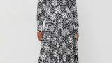 Rochie de mătase midi, asimetrică, cu un guler tip helancă, semnată Karl Lagerfeld