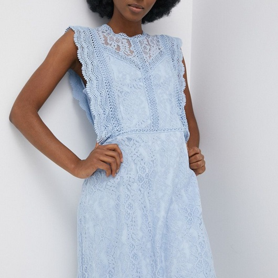 Rochie de dantelă violet din colecția Only, cu finisaje decorative și format drept