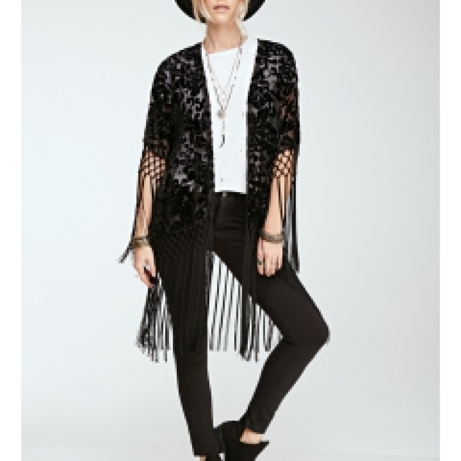 Kimono negru dantelat