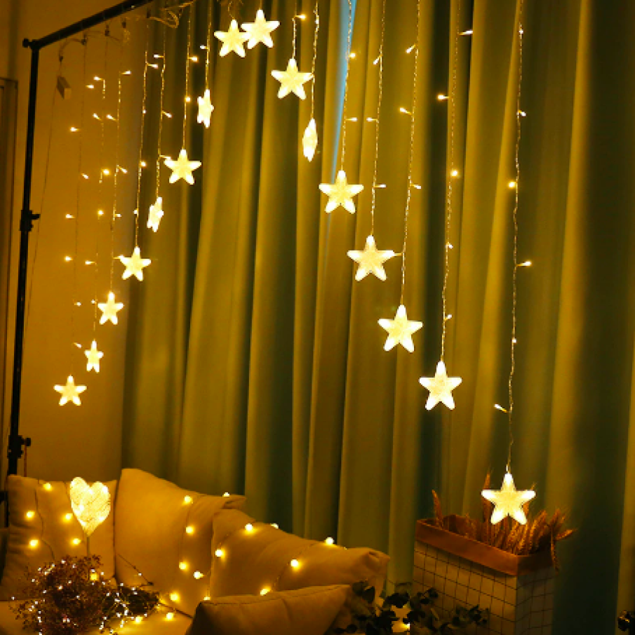 Instalație de Crăciun, Perdea luminoasă, Nevermore®, cu stele mici, 3 m, Interconectabila, Alb cald