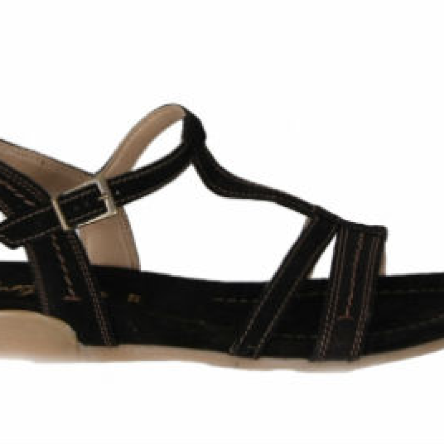 Sandale negre joase comode din piele intoarsa naturala