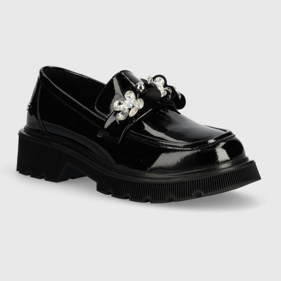 Loafers din colecția GOE confecționati din piele lăcuită și decorați cu forme florale de efect 