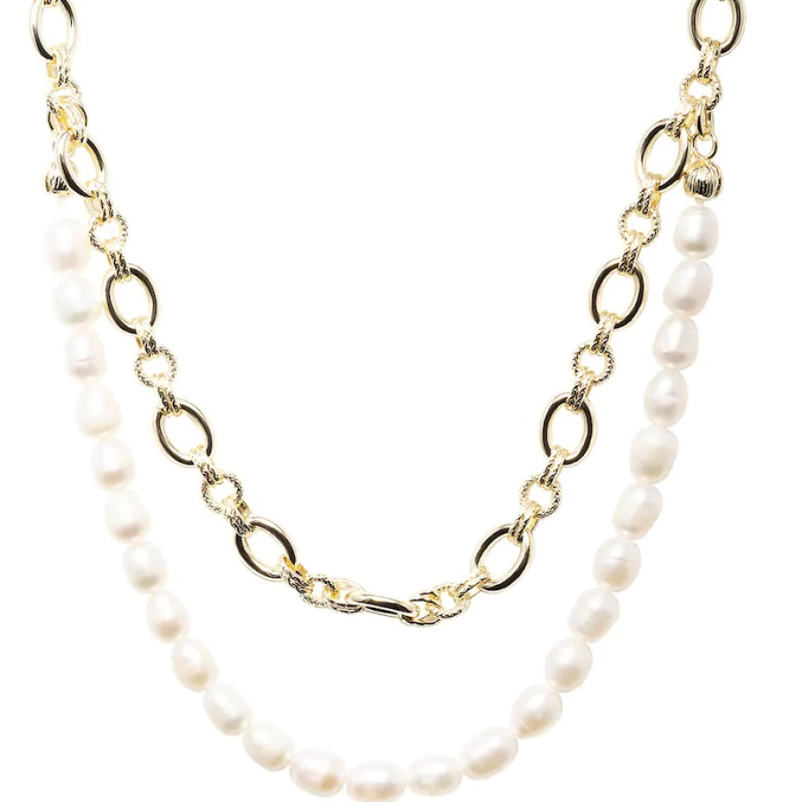 Colier dublu by Annie Rosewood, în nuanță de auriu, decorat cu perle de apă dulce 