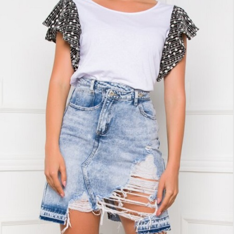 Fusta de blugi sauvage, cu rupturi 