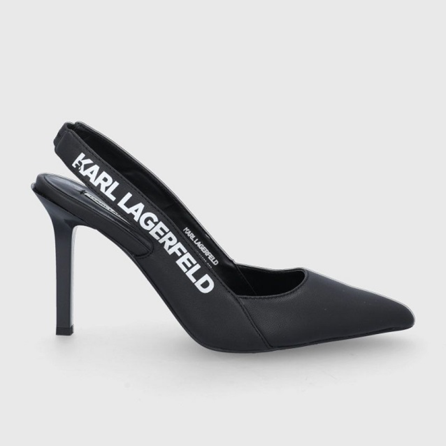 Pantofi stilettos tip slingback Karl Lagerfeld cu logoul imprimat pe lateral 