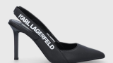 Pantofi stilettos tip slingback Karl Lagerfeld cu logoul imprimat pe lateral 