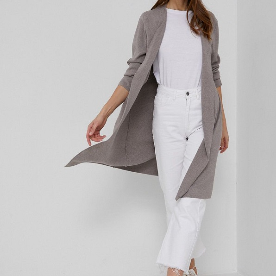 Cardigan lung, până la nivelul genunchiului, din tricot flexibil și subțire 