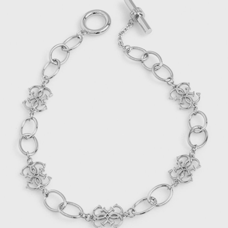 Colier Guess, cu zale supradimensionate și logo, confecționat din oțel inoxidabil 