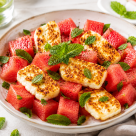 Salată cu halloumi rumenit, pepene verde și mentă: combinația de vară care surprinde de la prima înghițitură
