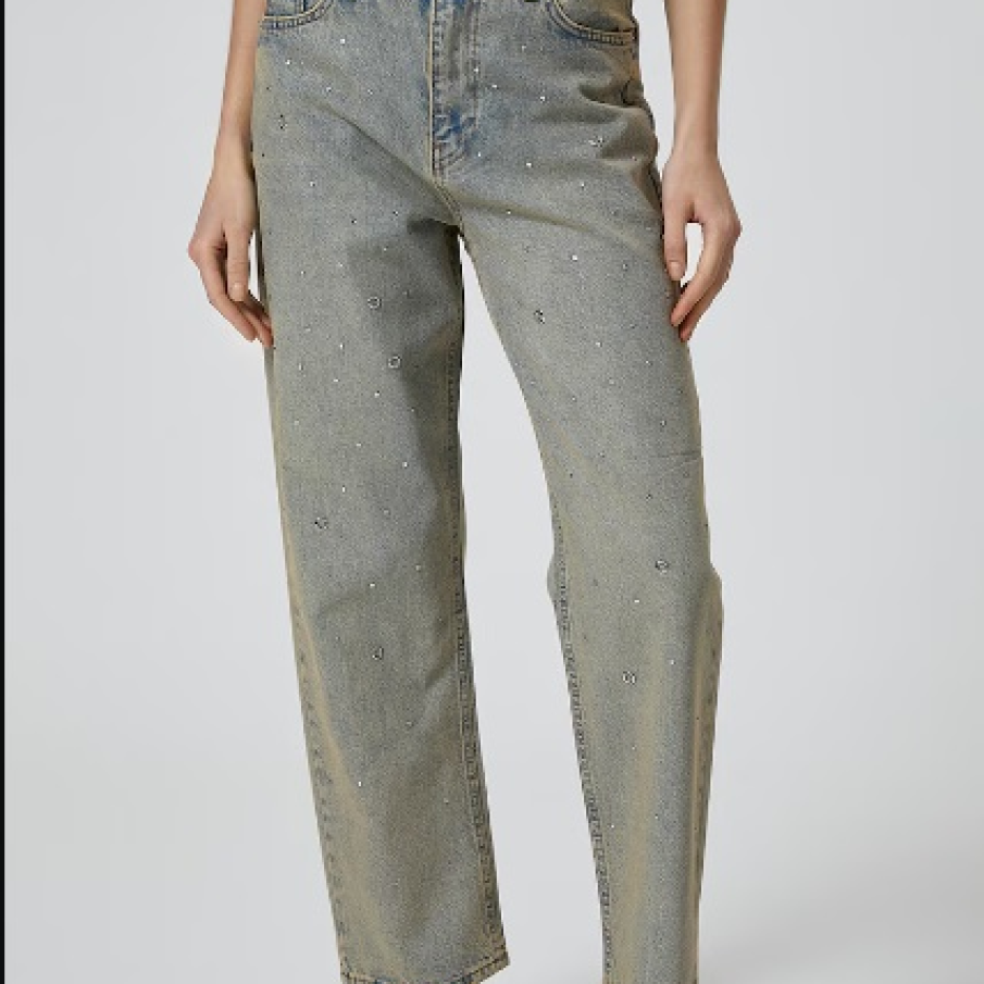 Blugi drepți cu ștrasuri de la KOTON, în nuanță de albastru prăfuit 