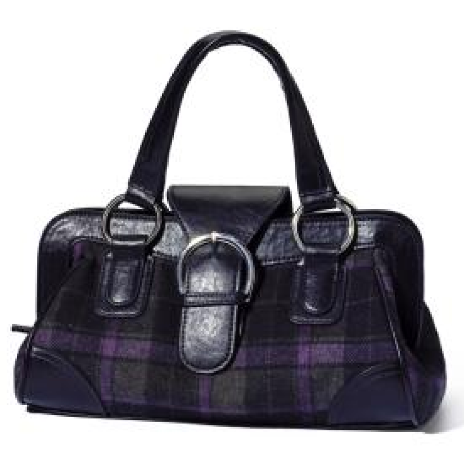 Geanta in carouri negru cu mov