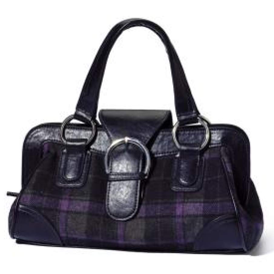 Geanta in carouri negru cu mov