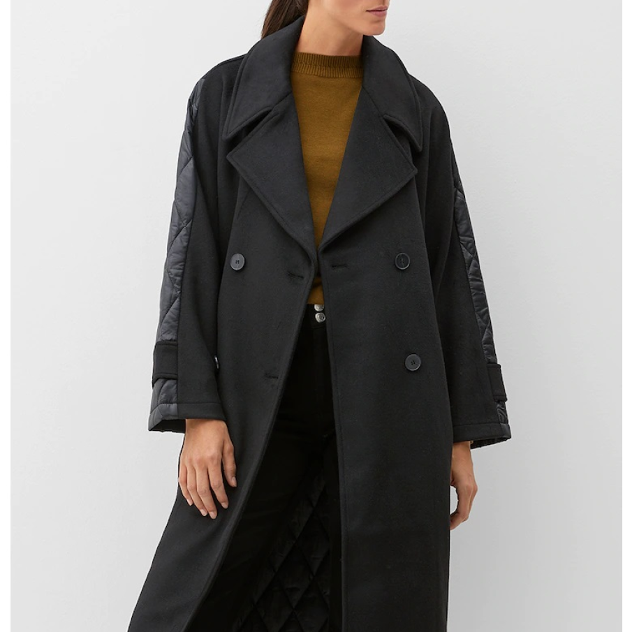 Palton s.Oliver din amestec de lână, cu partea din spate matlasată, în nuanță de gri închis, iar cea din față în nuanță de negru stins