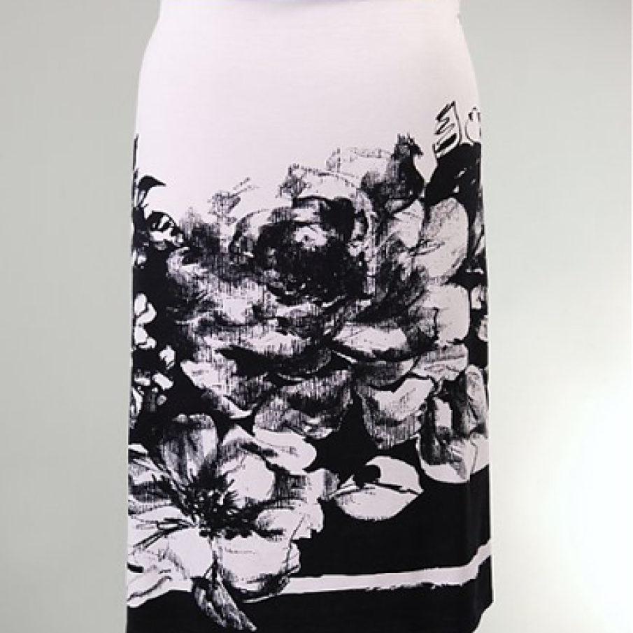 Fusta jerse alb cu imprimeu negru 