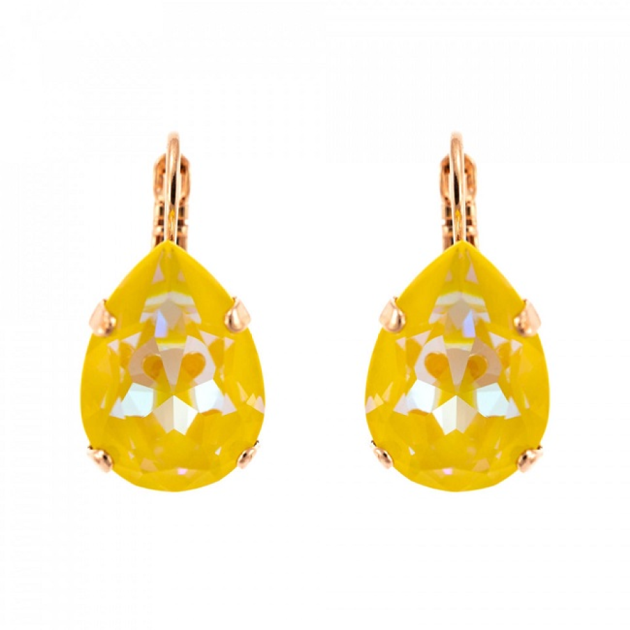 Cercei Yellow Brick Road, placați cu aur roz de 24K și decorați cu un cristal supradimensionat Swarovski Sunshine DeLite cu tăietură 'drop'. Sunt realizați manual în Israel. 