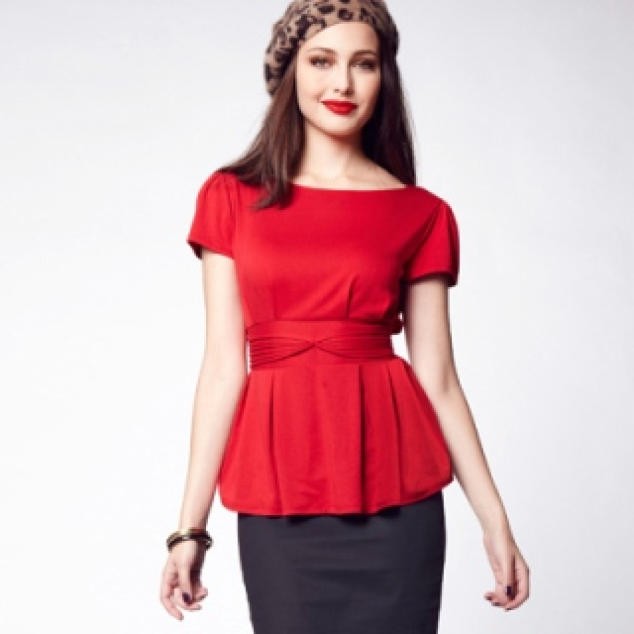 Bluza cu peplum rosie