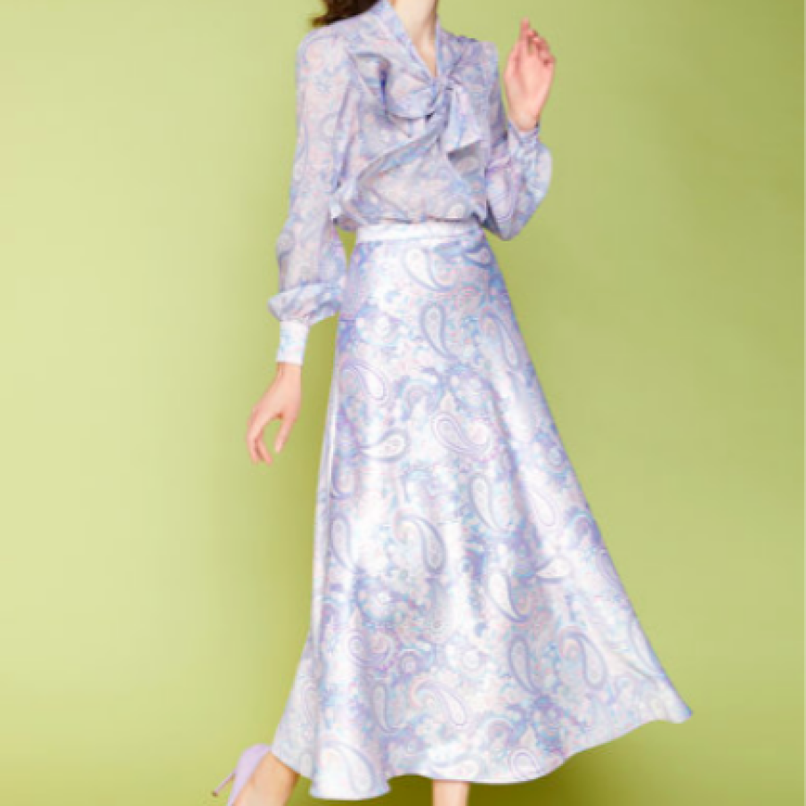 IRIS Fustă din satin cu talie înalta și model paisley